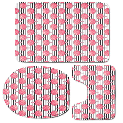 Cotton Candy Striped Pattern Print 3 Piece Bath Mat Set