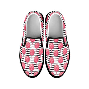 Cotton Candy Striped Pattern Print Black Slip On Shoes