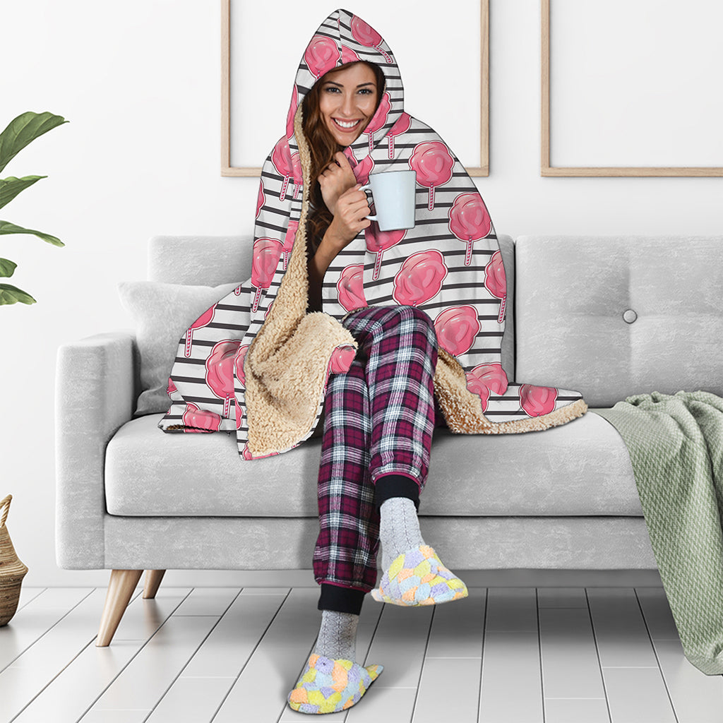 Cotton Candy Striped Pattern Print Hooded Blanket