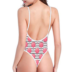 Cotton Candy Striped Pattern Print One Piece High Cut Swimsuit