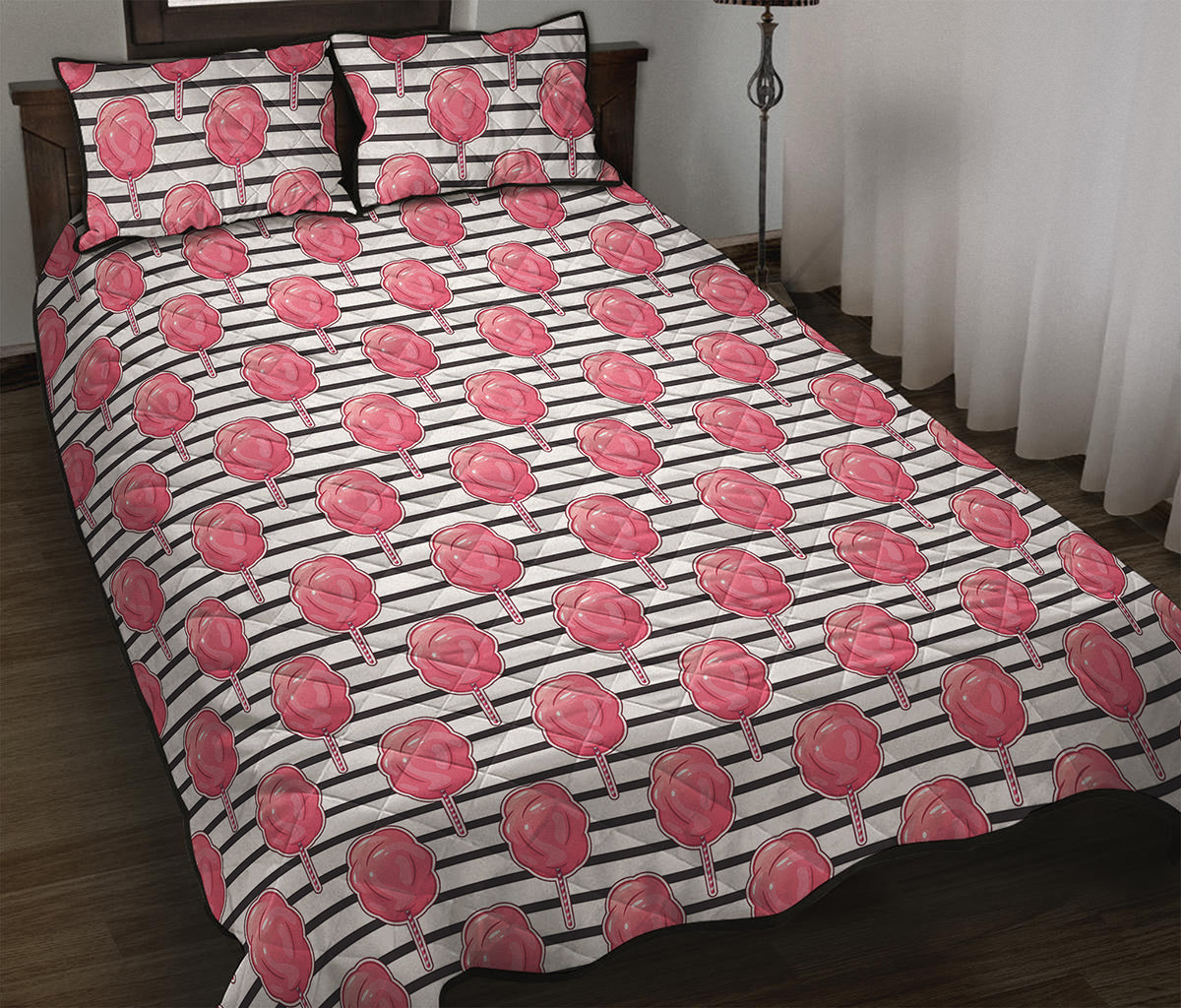 Cotton Candy Striped Pattern Print Quilt Bed Set