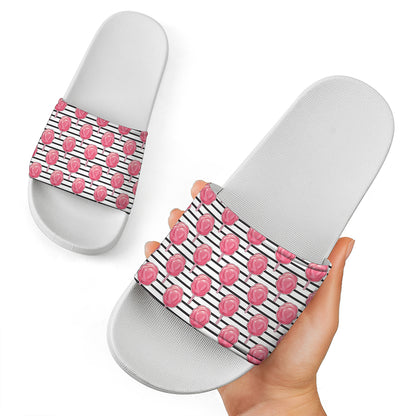 Cotton Candy Striped Pattern Print White Slide Sandals