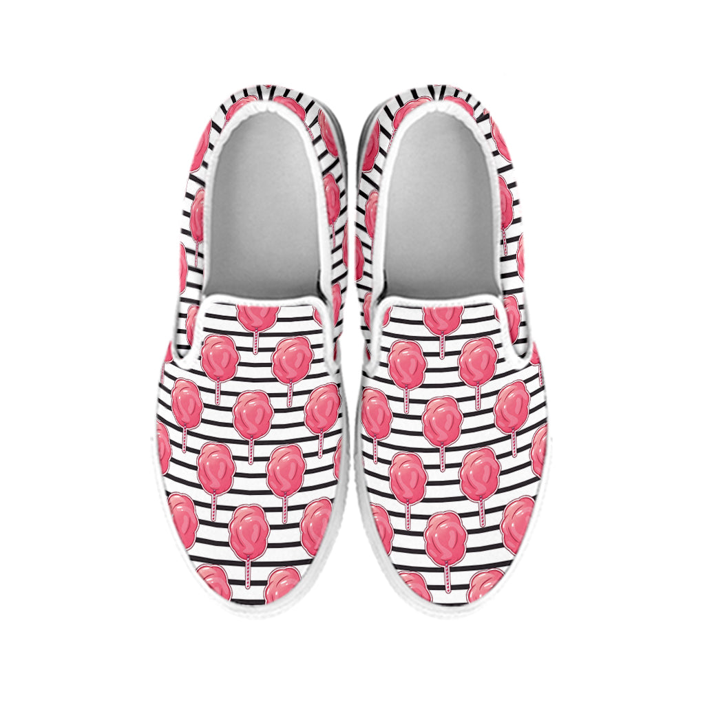 Cotton Candy Striped Pattern Print White Slip On Shoes