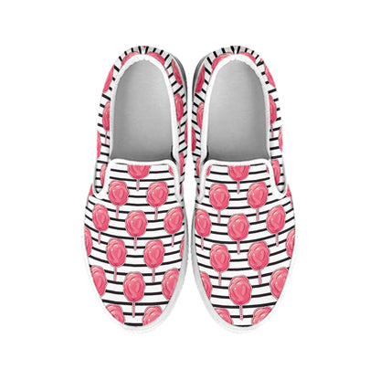Cotton Candy Striped Pattern Print White Slip On Shoes