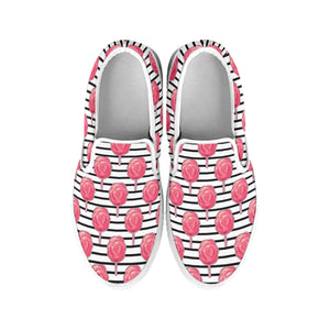 Cotton Candy Striped Pattern Print White Slip On Shoes