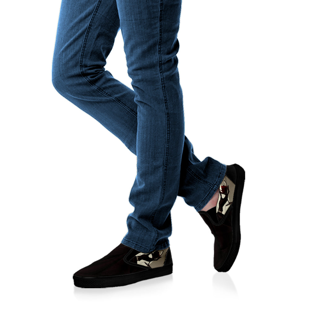 Count Dracula Print Black Slip On Shoes