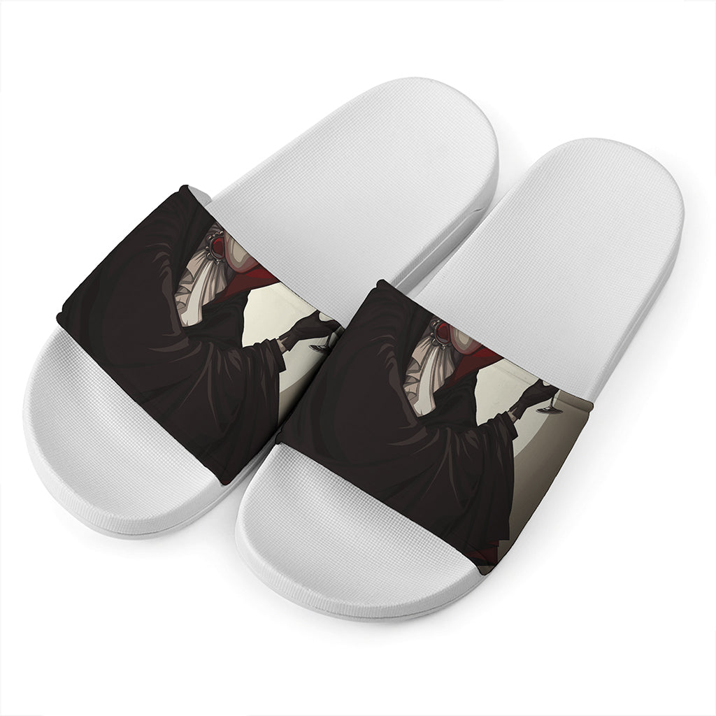 Count Dracula Print White Slide Sandals