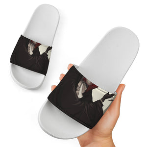 Count Dracula Print White Slide Sandals