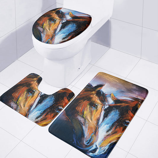 Couple Horses Painting Print 3 Piece Bath Mat Set