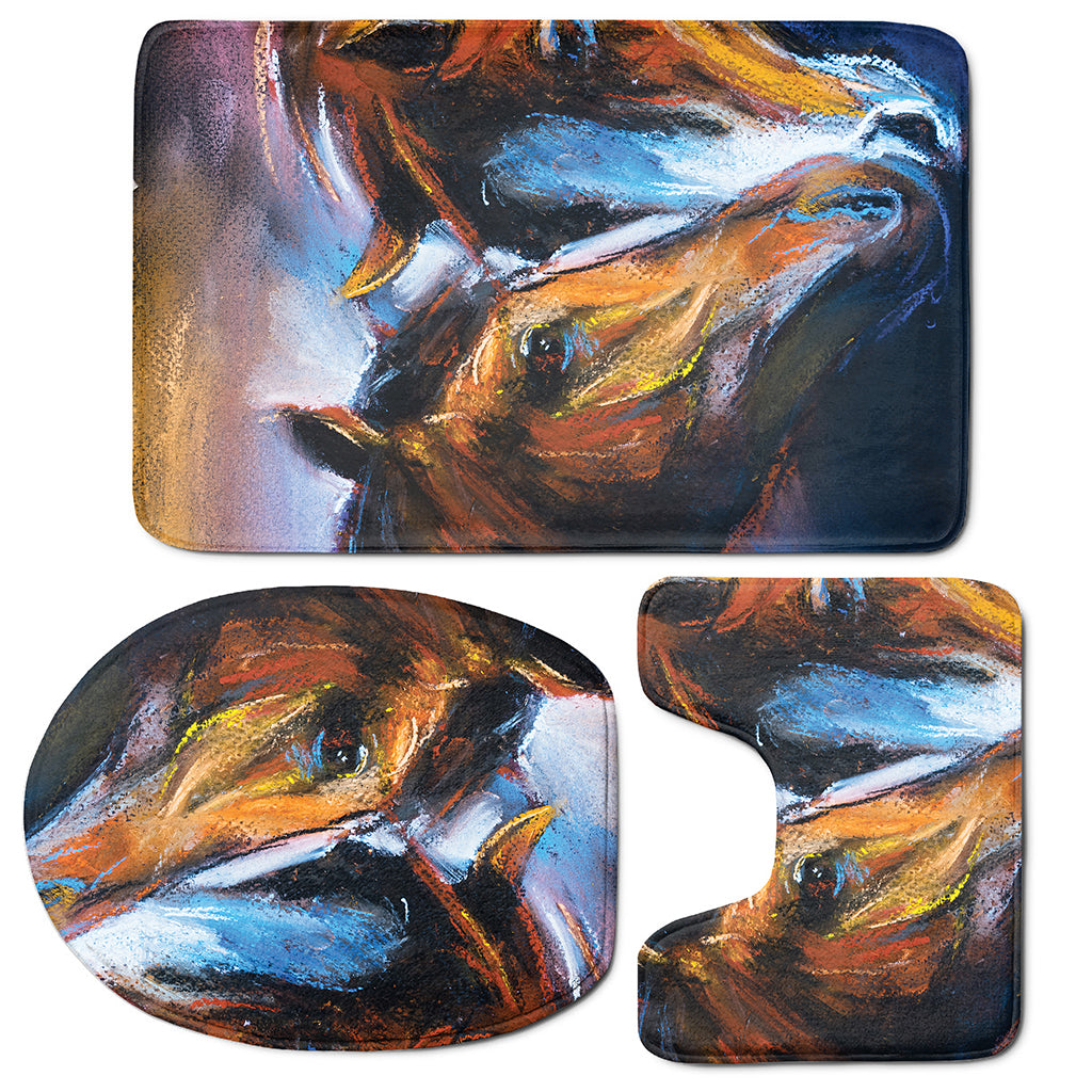 Couple Horses Painting Print 3 Piece Bath Mat Set