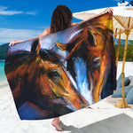 Couple Horses Painting Print Beach Sarong Wrap