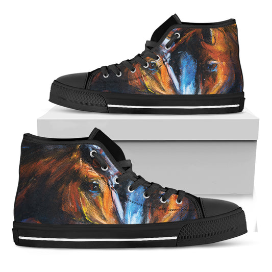 Couple Horses Painting Print Black High Top Shoes