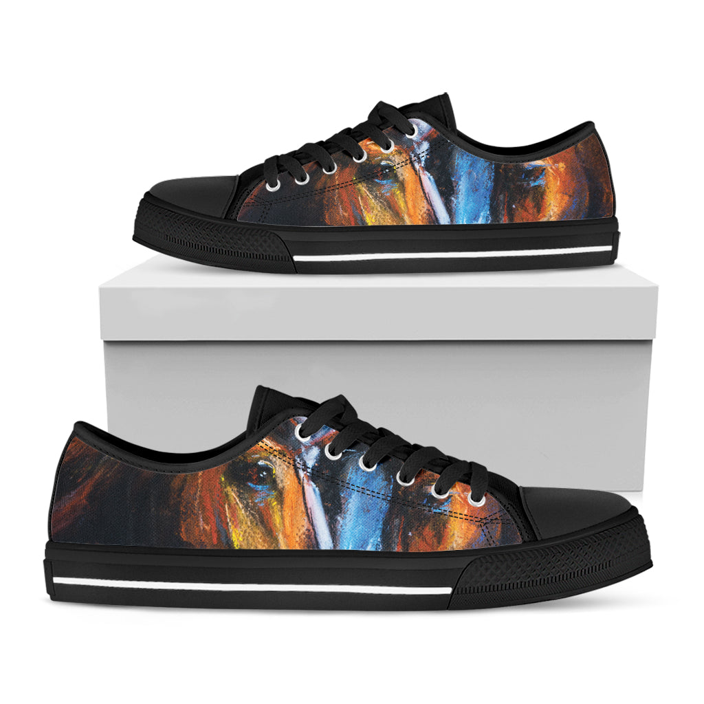 Couple Horses Painting Print Black Low Top Shoes 