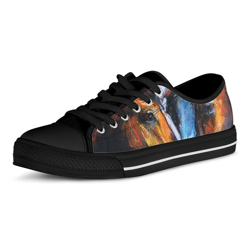 Couple Horses Painting Print Black Low Top Shoes 