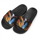 Couple Horses Painting Print Black Slide Sandals