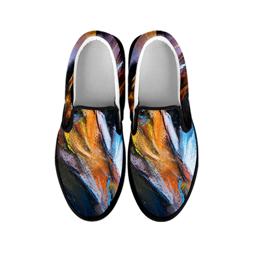 Couple Horses Painting Print Black Slip On Shoes