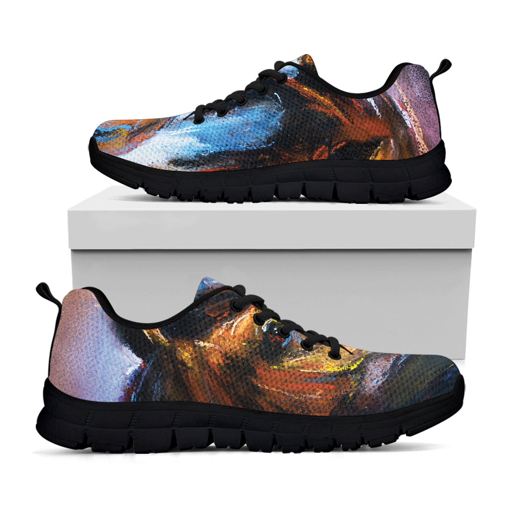 Couple Horses Painting Print Black Sneakers