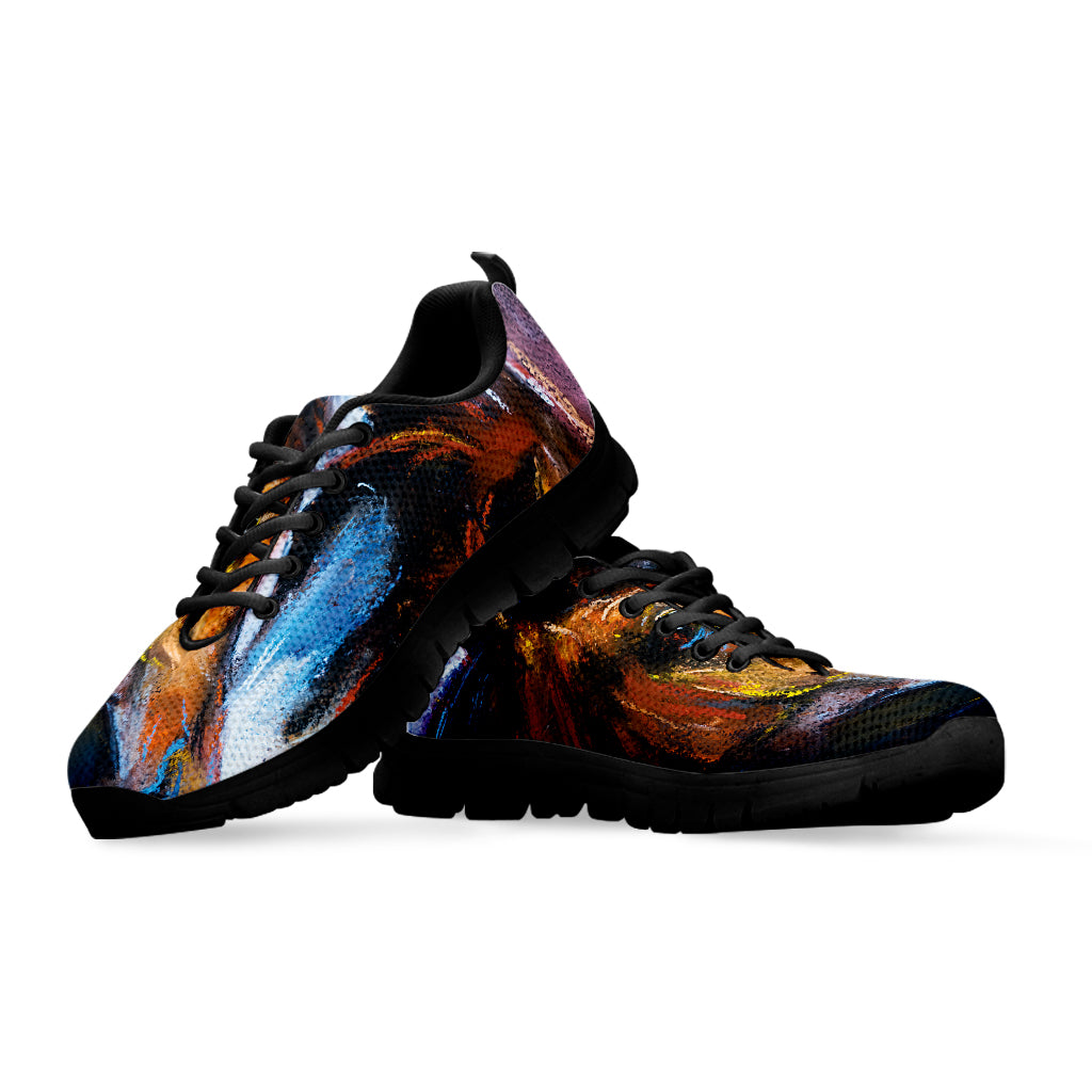 Couple Horses Painting Print Black Sneakers