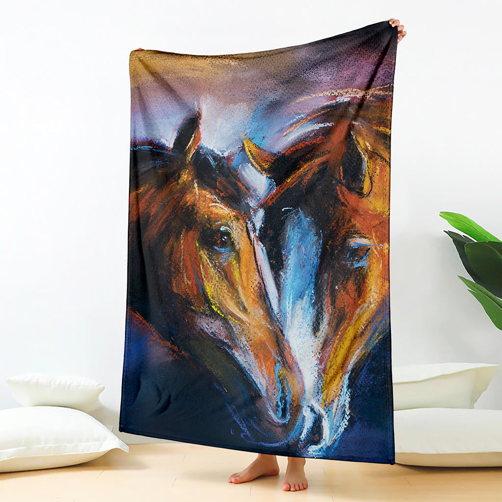 Couple Horses Painting Print Blanket