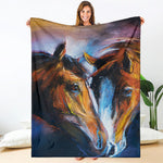 Couple Horses Painting Print Blanket