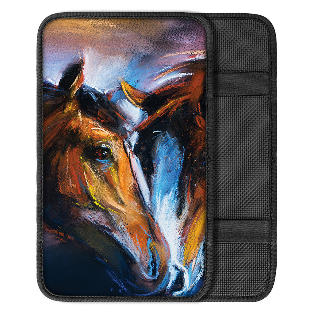 Couple Horses Painting Print Car Center Console Cover