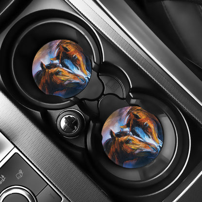 Couple Horses Painting Print Car Coasters