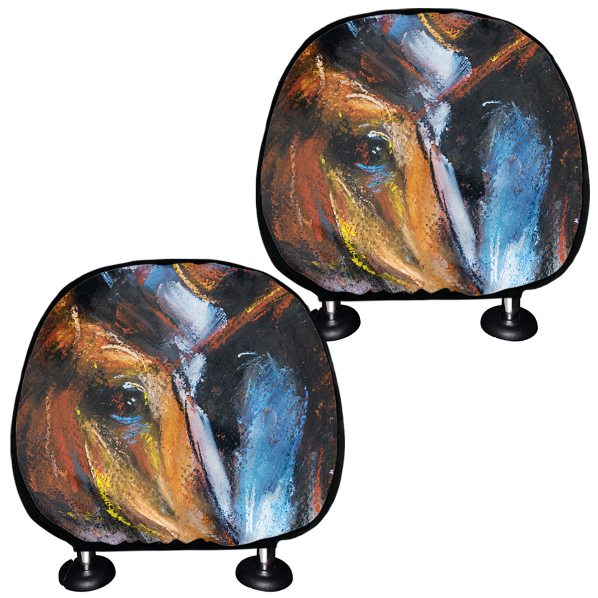 Couple Horses Painting Print Car Headrest Covers