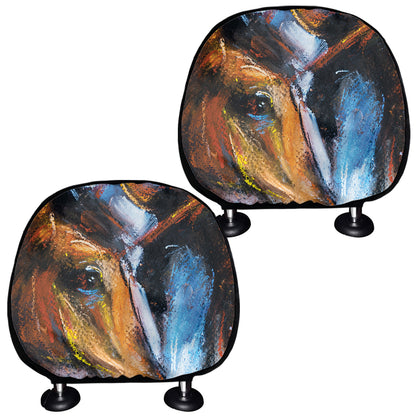 Couple Horses Painting Print Car Headrest Covers
