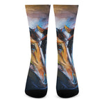 Couple Horses Painting Print Crew Socks