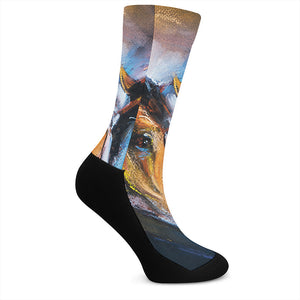 Couple Horses Painting Print Crew Socks