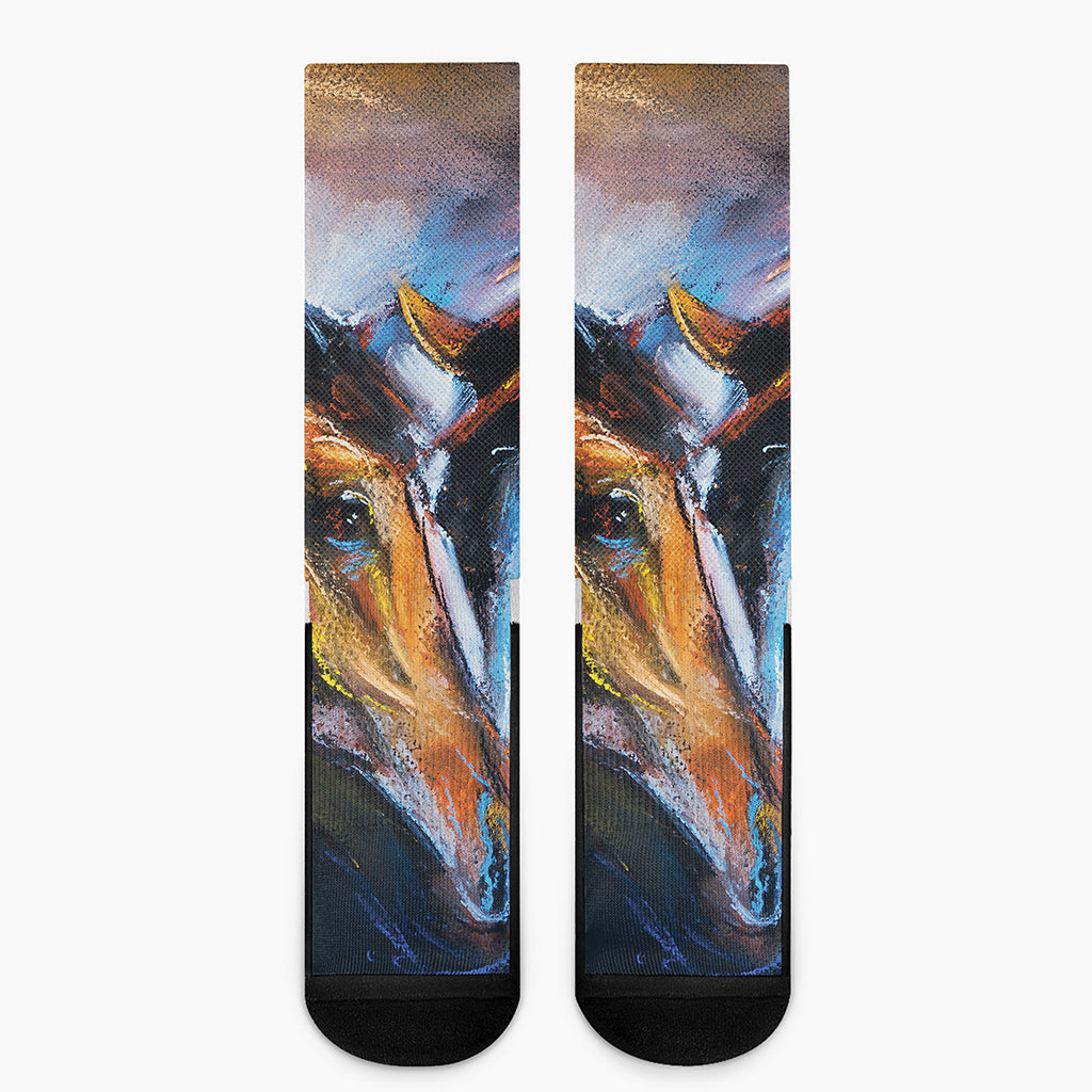 Couple Horses Painting Print Crew Socks