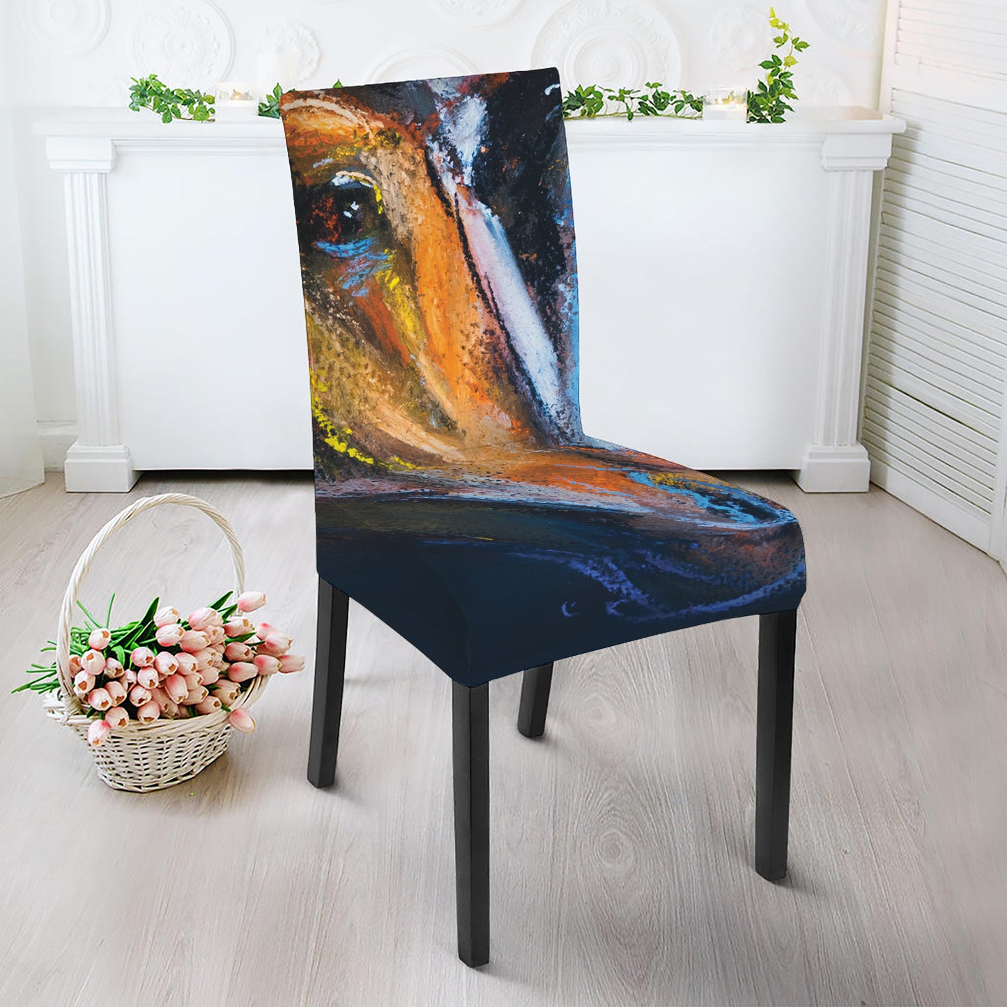 Couple Horses Painting Print Dining Chair Slipcover