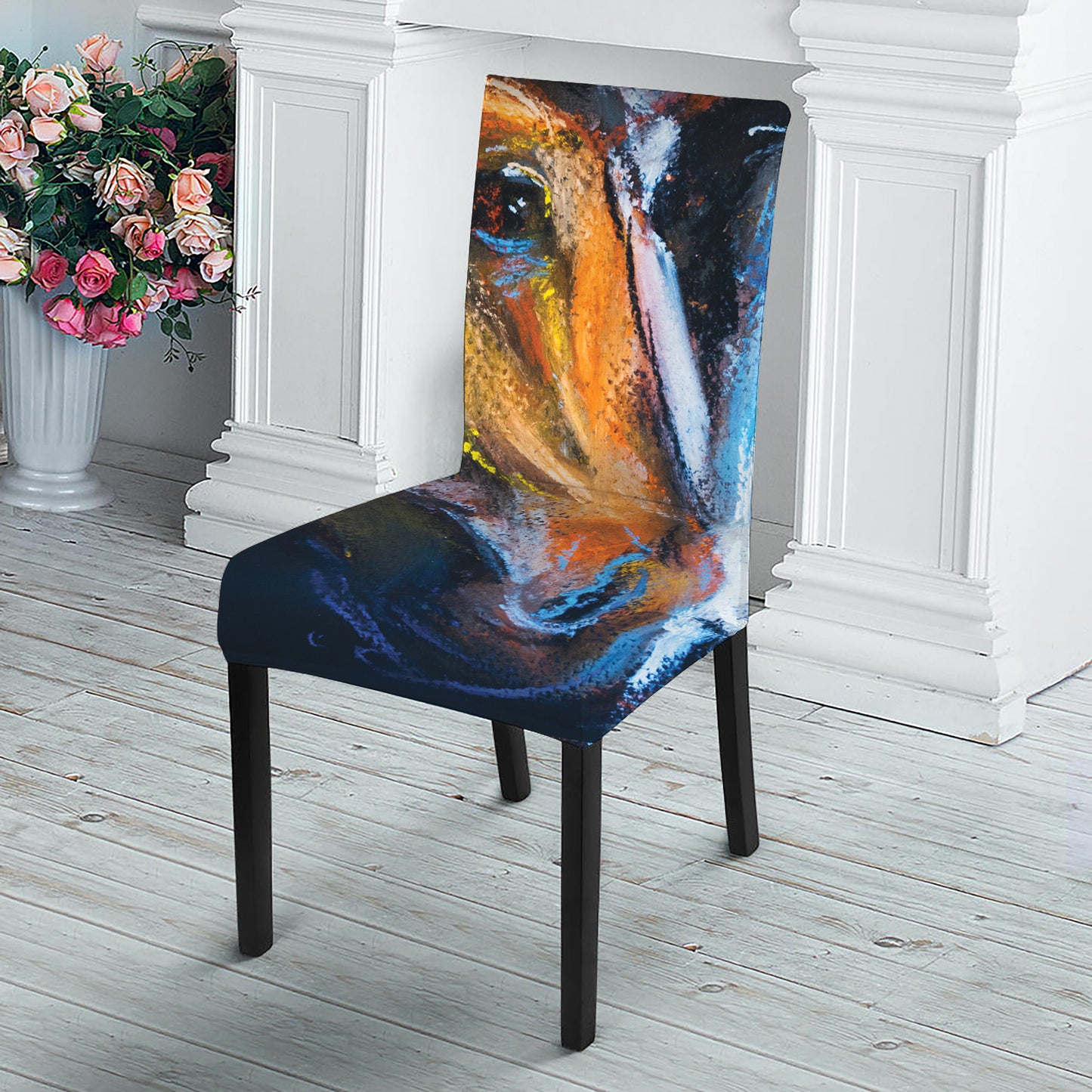 Couple Horses Painting Print Dining Chair Slipcover