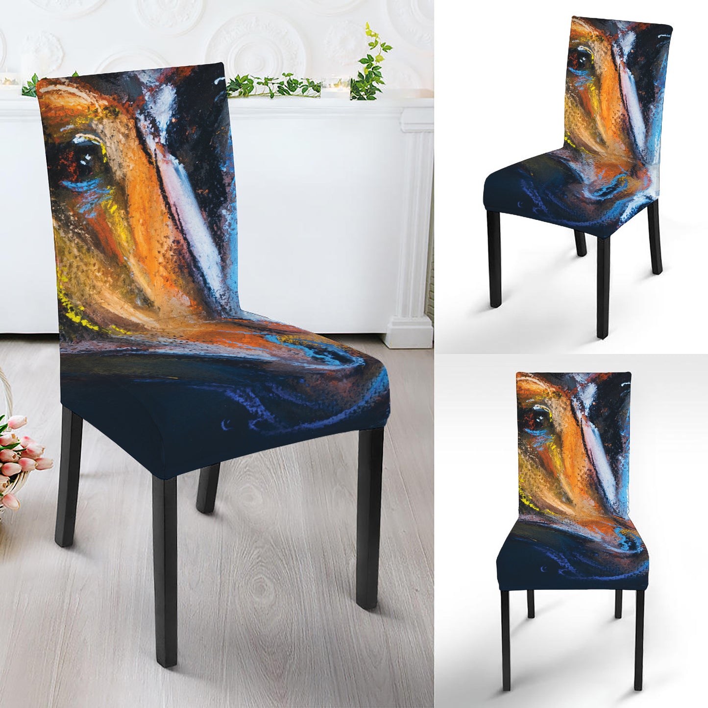 Couple Horses Painting Print Dining Chair Slipcover