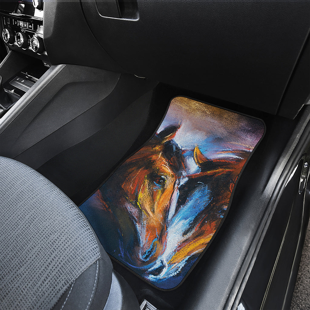 Couple Horses Painting Print Front and Back Car Floor Mats