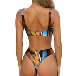 Couple Horses Painting Print Front Bow Tie Bikini