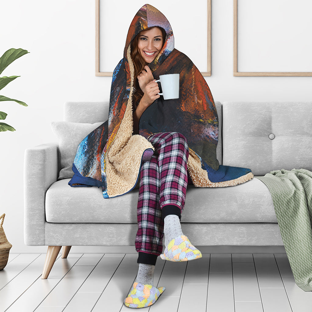Couple Horses Painting Print Hooded Blanket
