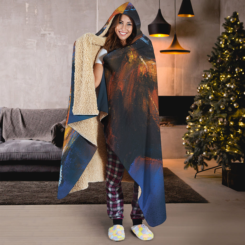 Couple Horses Painting Print Hooded Blanket
