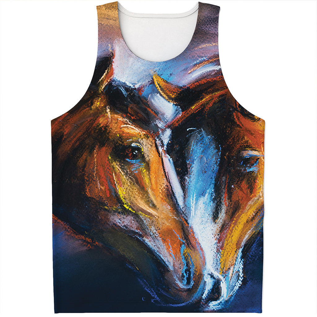 Couple Horses Painting Print Men's Tank Top