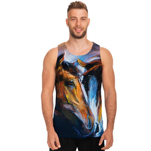 Couple Horses Painting Print Men's Tank Top