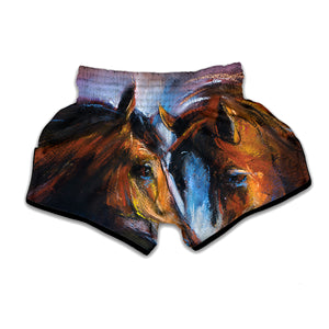 Couple Horses Painting Print Muay Thai Boxing Shorts