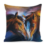 Couple Horses Painting Print Pillow Cover