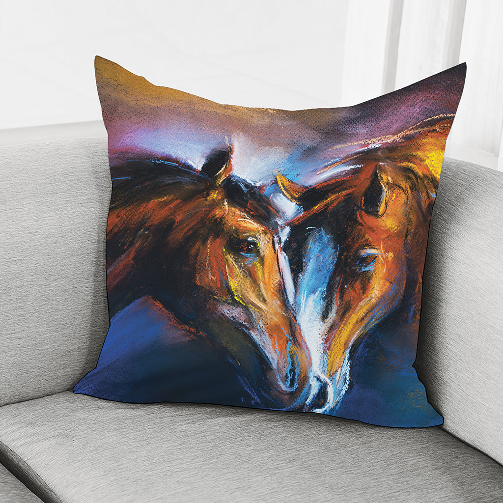 Couple Horses Painting Print Pillow Cover