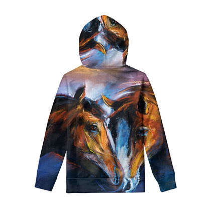 Couple Horses Painting Print Pullover Hoodie