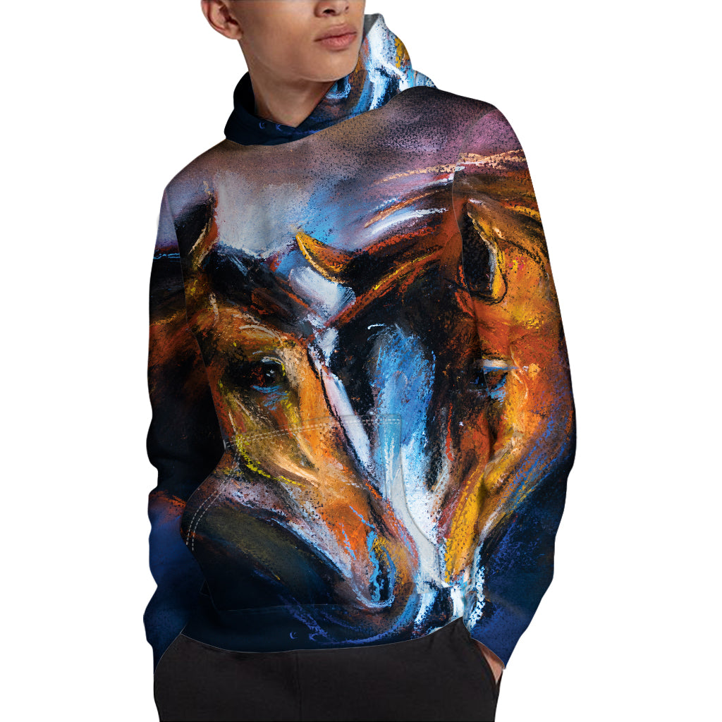 Couple Horses Painting Print Pullover Hoodie