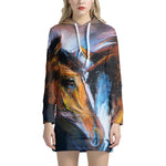 Couple Horses Painting Print Pullover Hoodie Dress