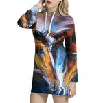 Couple Horses Painting Print Pullover Hoodie Dress