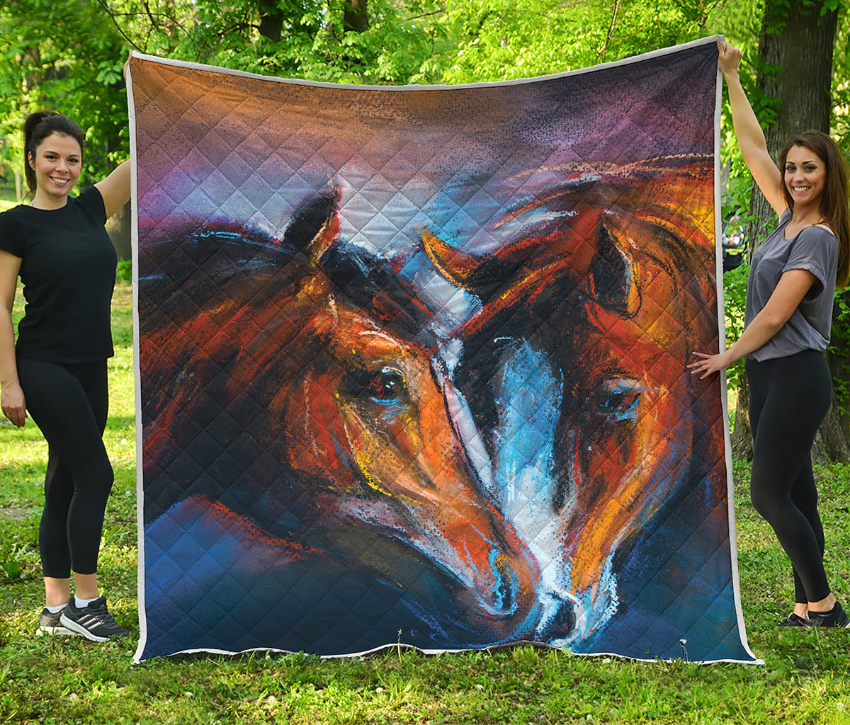 Couple Horses Painting Print Quilt