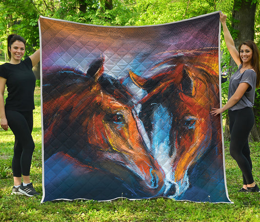 Couple Horses Painting Print Quilt