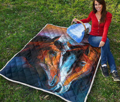 Couple Horses Painting Print Quilt